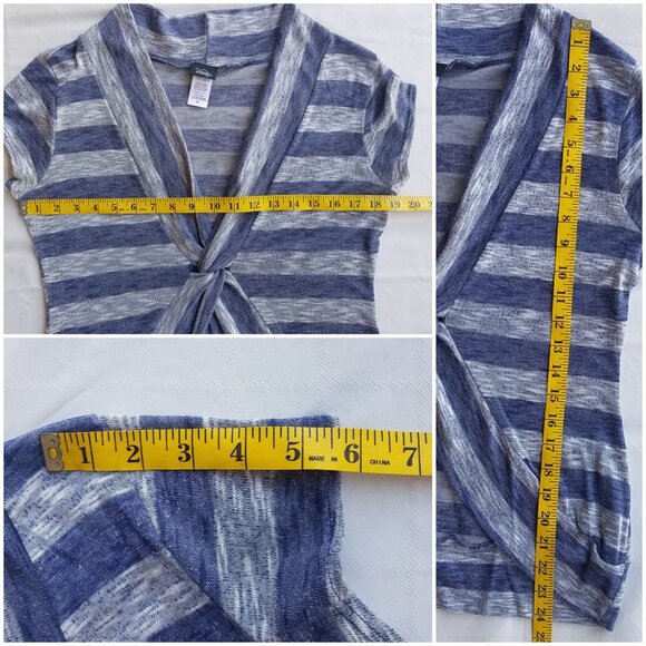 Vanity Front Twist Blue & Gray Striped Cap Sleeve Top - XL - Picture 12 of 12